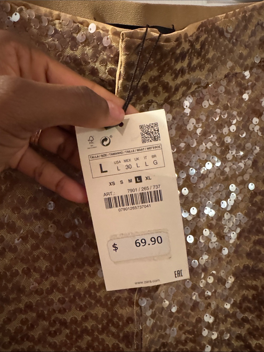 Zara Brown Sequin Wide-Leg Pants - Picture 4 of 4